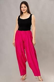 NOBHOB Woman's Plain Cotton SEMI Patiala Salwar with Dupatta|| Free Size || Plain Patiala || SEMI Patiala Pants || Solid Cotton Patiala || Patiyala
