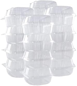 O'CREME Polystyrene Hinged-Lid Container 6 Inch Wide x 3.1 Inch High for Mini Cake Pan - Pack of 50