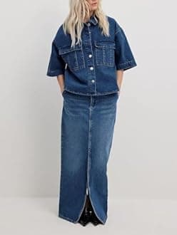 Imily Bela Womens Oversized Short Sleeve Denim Jackets Trendy Cropped Jean Tops Shackets