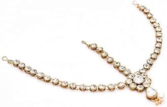 Handicraft Kottage Latest Hair Jewelry Traditional White Pearl Stone Maang Tikka Jewellery | Chain Mathapatti | Bridal tika Jewellery Set for Women & Girls | Maang Tikka for Women