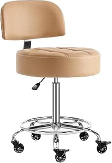 CoVibrant Lockable Stool with Back and Foot Rest Ergonomic Rolling Hydraulic Adjustable Stool for Doctor Esthetician Artist Home Small Office Desk