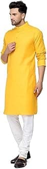 GenericEnmozz® Haldi Yellow Cotton Plain Men's Ethnic Simple Kurta Only