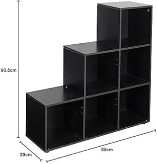URBNLIVING Black 6 Cube Step Storage Bookshelf Unit