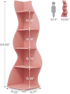 Tribesigns Corner Shelf, Modern 5-Tier Wall Corner Bookshelf, Stylish Corner Small Bookcase Storage Rack Plant Stand with Unique Shape for Living Room, Home Office (Pink, 2PCS)