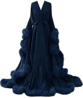 yinyyinhs Womens Sexy Feather Bridal Robes Silk Satin Long Nightgown Bathrobe Sleepwear Maternity Robe for Photoshoot