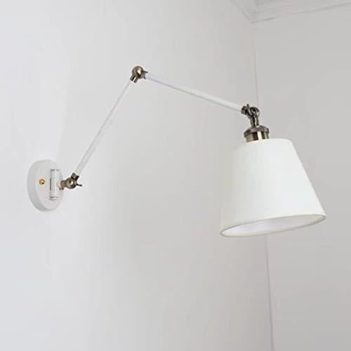 Modern Creative Wall Lamp Adjustable Swing Arm Wall Light Fabric Lampshade White Indoor Wall Sconces