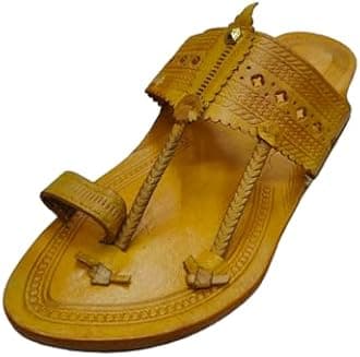 Golden Star Bit Original Leather Premium Kolhapuri Chappal For Men | Yellow