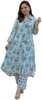 Leriya Fashion Ethnic Co Ord Set for Women | Kurta Set for Women | 2 Piece Kurta Set | Kurta with Pant for Women | Kurta Set | (Large, Sky Blue)
