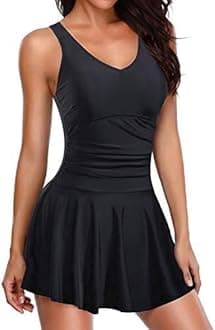 Yonique One Piece Swimsuits for Women Modest Tummy Control Swimdress Vintage Bathing Suits Skirt Swimwear