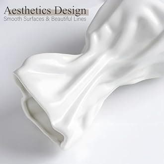 6IN White Ceramic Vase, Irregular Flower Vase Modern Art Decorative Vases for Flowers, Unique Paper Bag Vases for Home Office Centerpieces Entryway Bookshelf Living Room Table Decor