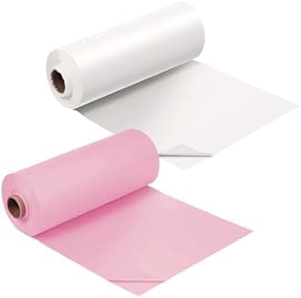 Moukeren 2 Roll 40'' x 100' Circus Tablecloth Roll Plastic Tablecloth Disposable DIY Carnival Tent Party Supplies for Big Top Tent Backdrop Curtains Ceiling Wall Drapes(White and Pink)