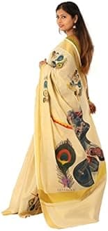 Women's Mural Printed Kerala Gold Tissue Saree with Running Blouse