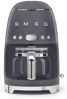 Smeg 50's Retro Style Aesthetic Drip Coffee Machine with 10 Cup Glass Carafe, Auto Start Feature, Keep Warm Plate, and Two Coffee Strength Settings (Grey)