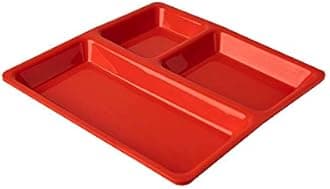 URMILA PLASTIC® Food-Grade Plastic 3 in 1 Compartments Pav Bhaji Plate Dinner Plates Serving Plates Red Set of 12