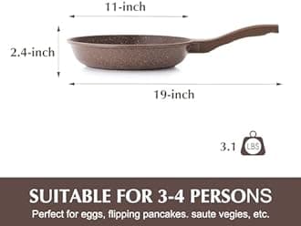 Nonstick Frying Pan Skillet, Granite Coating Omelette Pan, Healthy Stone Cookware Chef's Pan PFOA Free, Toffee Brown (11 Inch)