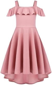 Arshiner Girls Summer Dress Off Shoulder Flutter Sleeve Midi Swing Cassual Formal Dresses with Pocket