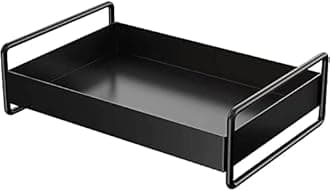 Shiok Decor Decorative Metal Tray with Handle | Coffee Tray for Coffee Table, Ottoman, Console Table, Rectangular Serving Tray Beautiful for Kitchen & Living Room | Black