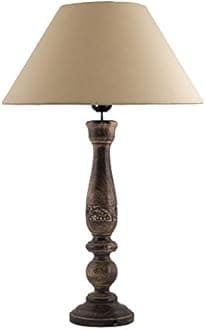 Homesake® Handcrafted Wooden Table Lamp for Bedroom & Living Room|Decorative Bedside Reading Lamp with Fabric Shade, E27 Holder|Bulb Included|Black Floral Carved Base for Home Décor, Golden