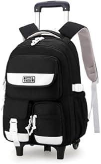 LANSHIYA 無地 ガールズ キャスター付きバックパック スクールバッグ 小学生 トロリー デイパック, ブラック-2輪, 2 Wheels