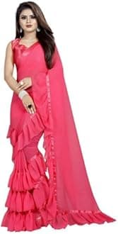VIBRANCE Saree Ruffle Georgette Ethnic Indian Women Party Wear Frill Designer Border Sari