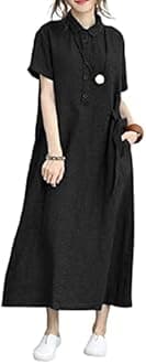 Women's plus size loose cotton linen long kaftan dress with pockets solid color dress robe