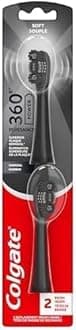 Colgate360 Power Charcoal Toothbrush Heads | Soft Bristles | Rubber Polisher | For 360 Battery Toothbrush | Pack of 12