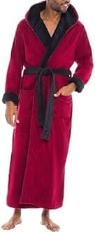 Alexander Del Rossa Mens Robe with Hood, Plush Fleece Hooded Mens Bathrobe, Big and Tall Bath Robe for Men