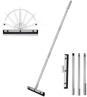 DrDirt Floor Squeegee,35 CM Wet Room Floor Squeegee with 3-Section Stainless Steel Extension Pole, Replaceable Foam Rubber Blade, Ideal for Bathroom, Kitchen, Pet Hair, Dust, Carpet