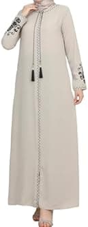 istanbul styles Women's Embroidered Sleeves Abaya and Embroidered On The Side of The Zipper Long Sleeve Floor Length Turkish Islamic Fashion (Beige, XX-Large)
