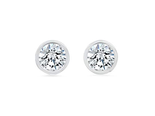 14k Solid Gold ROUND Bezel-Set Stud Earrings with Genuine Swarovski Zirconia | 0.50 to 2.0 CTW | With Gift Box