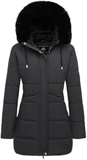 MOERDENG Women's Winter Puffer Coat Thicken Fleece Lined Down Jacket Waterproof Faux Fur Detachable Hooded Parka