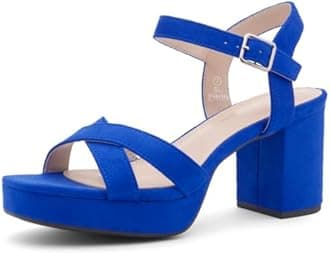 Shoe Land SL-Sabrina Women's Platform Heels 3 Inches Chunky Heels Open Toe Dress Block Heeled Sandals Black Red Gold White Ankle Strappy Heels Black Chunky Platform Heels for Prom Wedding