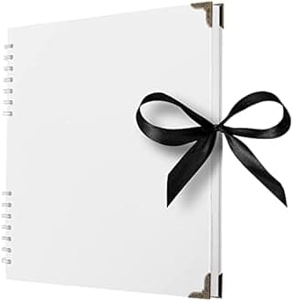 Bstorify Square Scrapbook Photo Albums 80 Pages (28 x 28 cm) White Thick Paper, Hardcover, Metal Corners, Ribbon Closure - Ideal for Your Scrapbooking Albums, Art & Craft Projects