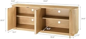 LKTART 64" Sideboard Buffet Cabinet with Storage, Wooden Fluted Storage Cabinet Sideboard Cabinet Console Cabinet with Adjustable Shelves Pressed Spring for Kitchen Living Room (Natural Oak)