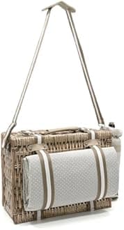 19Pcs Insulated Wicker Picnic Basket for 2 with Picnic Blanket Wine Bag, Picnic Set with Cooler and Full Tableware, Polka Dots