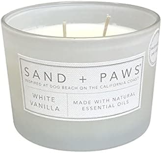 Sand + Paws Scented Candle - White Vanilla - Additional Scents and Sizes –Luxurious Air Freshening Jar Candles Neutralize pet Odors and Enhance Home décor – 100% Cotton Lead-Free Wicks - 12 oz