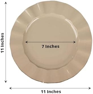 Efavormart 11" Dinner Plates – Set of 10 Plastic Taupe Round Disposable Plates with Gold Ruffled Rim – Elegant Tableware for Wedding Receptions, Dinner Parties, Holiday Events, and Catering