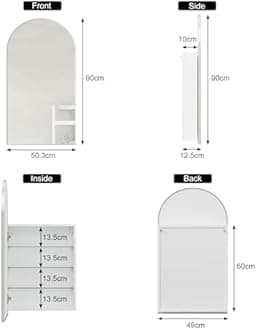 Mepplzian Bathroom Cabinet with Mirror,Large Arched Bathroom Mirror Cabinet,Mirrored Cabinets Wall Mounted,Brushed Nickel Bath Mirrors with Storage 50x90