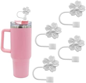 Flower Silicone Straw Cover Cap for Stanley Cup,Straw Topper 10mm 0.4in Dust-Proof Reusable StrawTips Lids