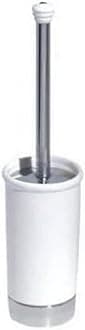iDesign York Toilet Brush Set, Ceramic/Mixed Bathroom Brush Holder, White/Chrome