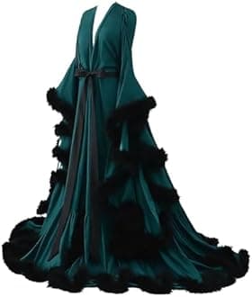 yinyyinhs Womens Sexy Feather Bridal Robes Silk Satin Long Nightgown Bathrobe Sleepwear Maternity Robe for Photoshoot