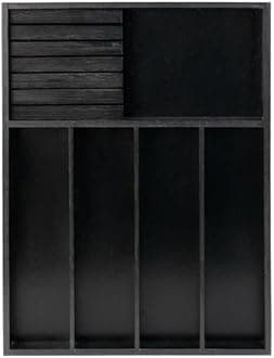 VaeFae Bamboo Silverware Organizer, Utensil Holder for Drawer, Wooden Cutlery Tray with Divider for Kitchen Drawer, Utensil Organizer with Knife Block（Black）
