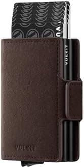 VULKIT Credit Card Holder RFID Blocking Leather Automatic Pop Up Wallet Slim Money Clip Wallet Double Card Case for Men and Women
