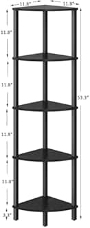 VIMBER Corner Shelf, 5-Tier Corner Bookshelf, Industrial Corner Ladder Shelf, Modern Display Shelf for Living Room, Bedroom, Kitchen, Home Office, Black UJSJ001B
