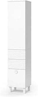 Vicco Bathroom cabinet Sola, White, 40.2 x 192.4 cm with door and drawers, suitable for wall mounting for additional storage space