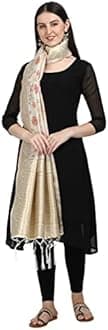 DEVANGI Women's Woven Banarasi Silk Dupatta Width 1 Meter, Length 2.5 Meter, Daisy White, Free