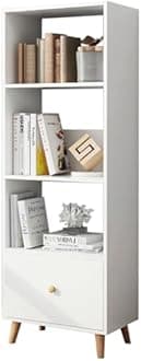 IOTXY Open Shelf Cube Bookcase - 59" Tall Mid-Century Large Bookshelf with Drawer and Deepen Display Storage Cabinet for Home Office, White