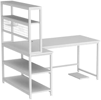 Tribesigns 55" Large Computer Desk with Wireless Charging 5 Storage Shelves, Office Desk Study Table Writing Desk Workstation with Hutch Bookshelf for Home Office (All White)