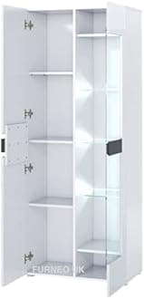 Furneo Milano 08 – White 2-Door Display Cabinet, High Gloss & Matt Finish, White LED Lights