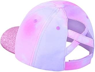 BROMZ Girls Glitter Baseball Cap Kids Ponytail Hat Adjustable Summer Mesh Trucker Hats for 4-12 Years